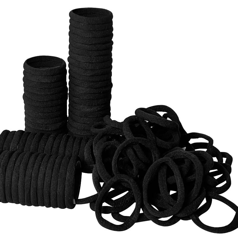 100PCS Hair Ties for Women Girls Thick Hair Bands Strong Stretchy Elastic Ponytail Holders No Damage (Black, 100pcs)