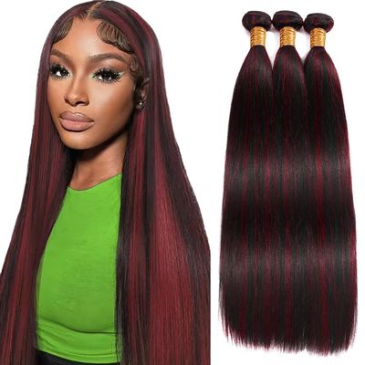 Ombre Bundle P1B99J Red Straight Human Hair Bundles Two Tone Black Mixed With 99J Burgundy 3 Bundles 20 22 24 Inch Highlight Straight Bundle For Black Women