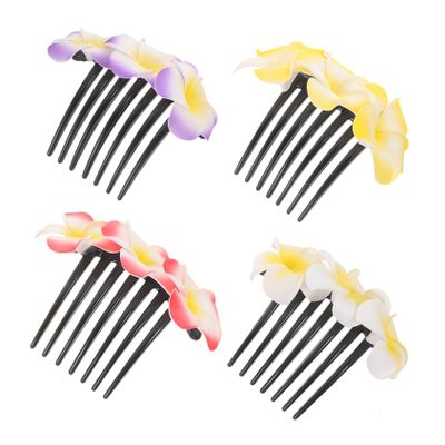 CALLARON 4pcs Colorful Flower Hair Accessories Ornaments Headpiece Women Bridal Side Bachelorette Hairpin Woman Girl Wedding Hair Combs Bride French Party Jeweled Floral Style Plastic