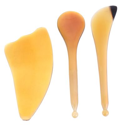 Happyyami 3pcs Face Massage Plate Natural Cattle Horns Horn Guasha Board Face Sculpting Tool Massaging Tool Beauty Care Accessories