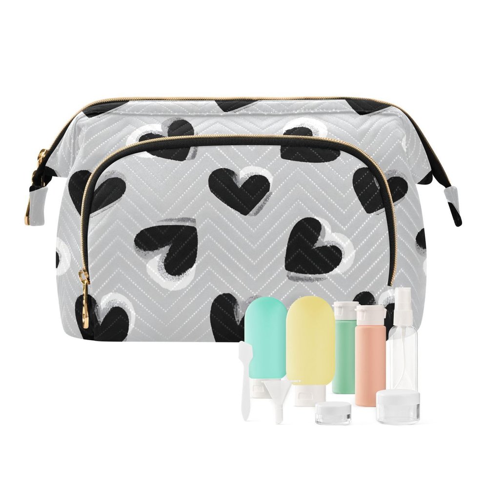 black white heart gray Makeup Bag Organizer Essentials Women Cash Wallet for Makeup Organizer monedero pequeno para mujer