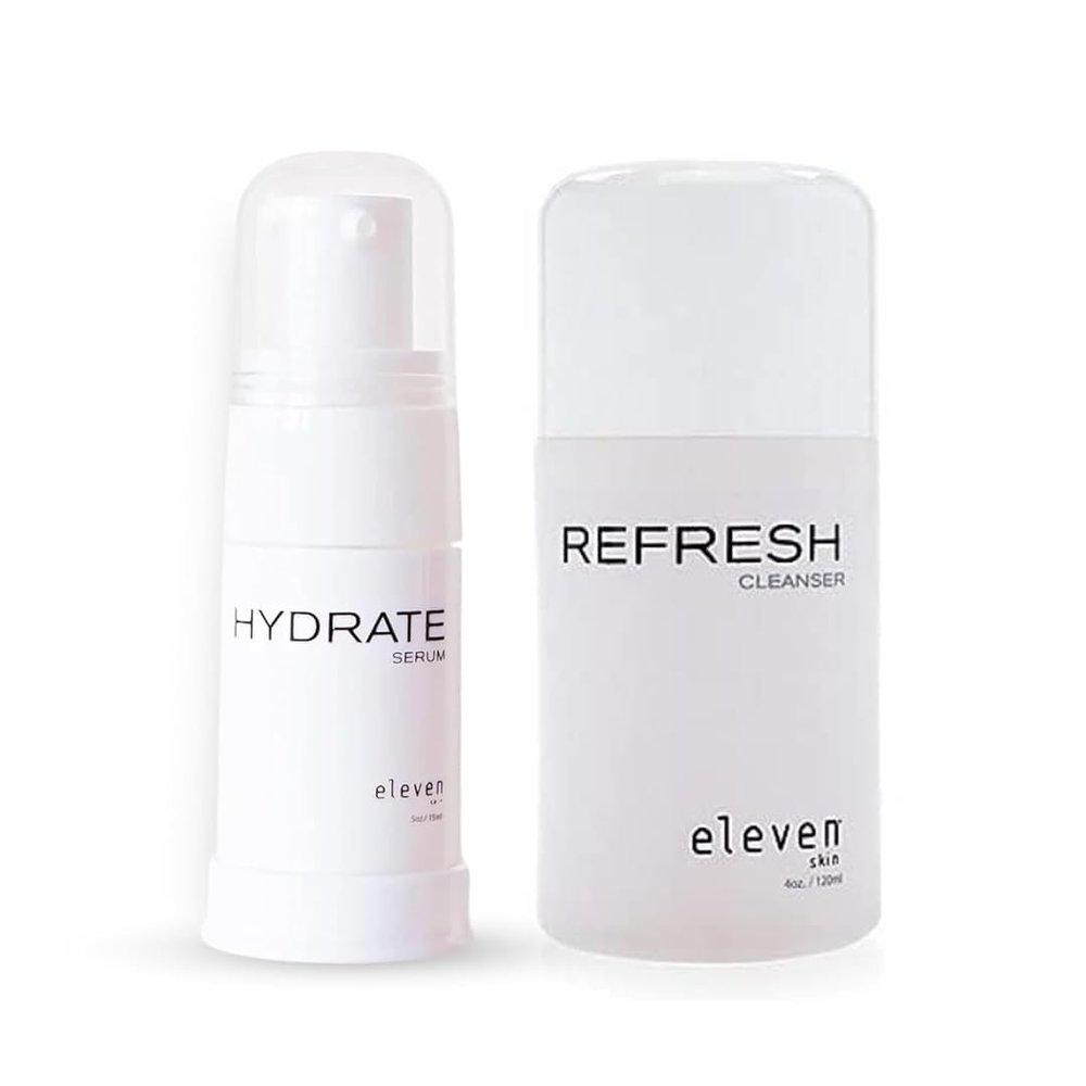 ELEVENSKIN Refresh & Hydrate Skincare Duo Anti-Oxidant Facial Cleanser with Seaweed & Hydrating Cream Serum Makeup Remover & Shave Cleanser for Men Anti-Aging Day & Night Face Serum for All Skin