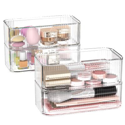 4 Pack Stackable Storage Drawers, Clear Acrylic Makeup Organizer for Vanity, Plastic Storage Bins, Multi-Purpose Cosmetic Display Organizers for Jewelry, Bathroom, Office, Pantry, Home Organization