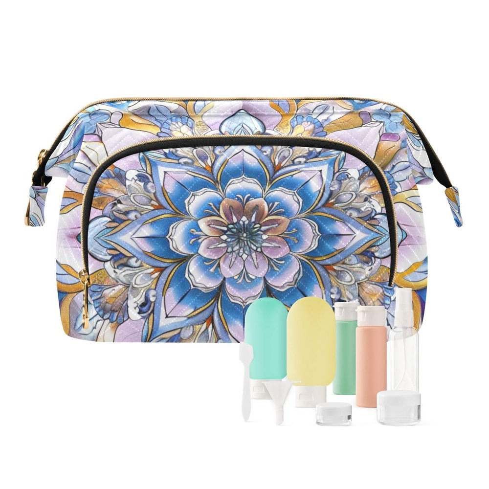 Boho Style Flower Floral Golden Purple Toiletry Bag Portable Women's Coin Purse for Essentials For Women monedero pequeno para mujer