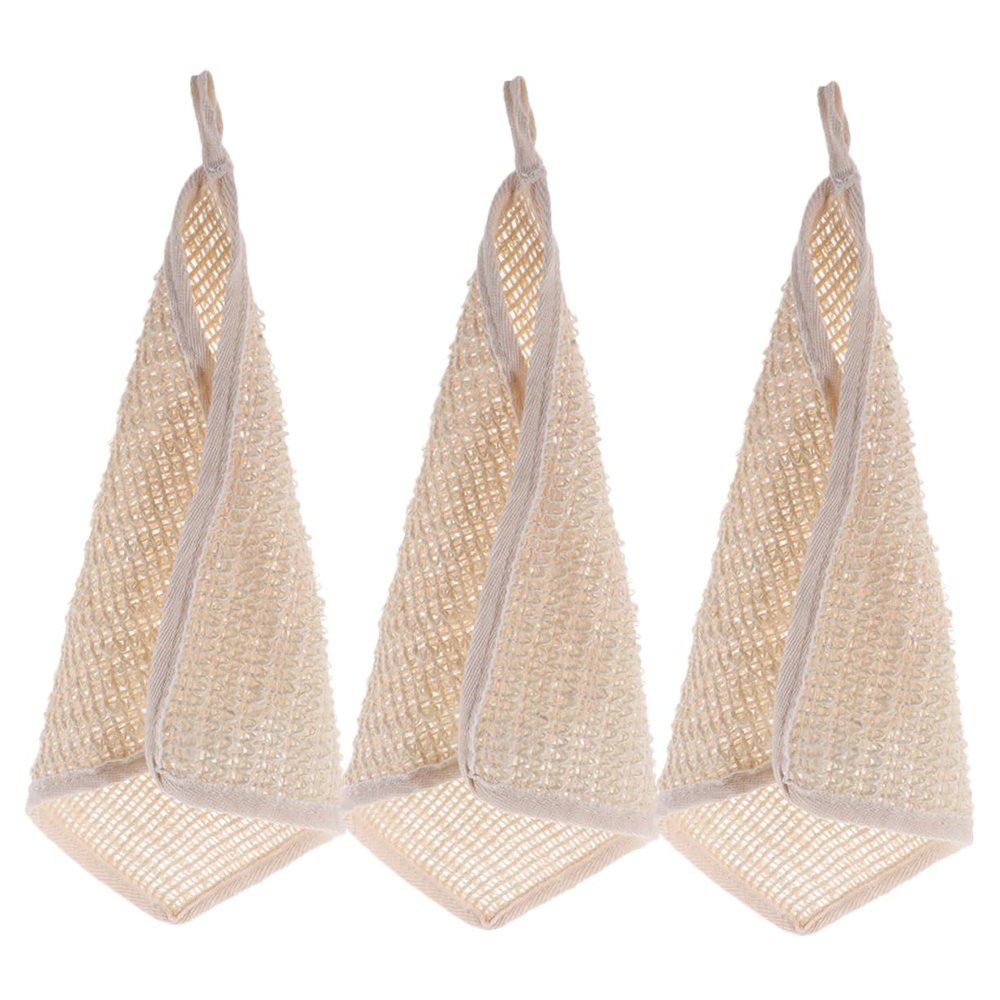 LIFKOME 3pcs Ramie Washcloths Face Body Grey Washcloths Exfoliating Bath Wipes for Home