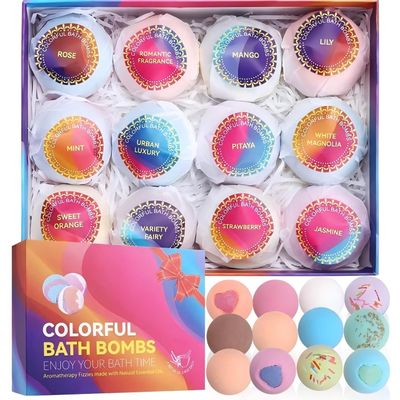 Luxury Bath Bombs Gift Set - 12 Handmade Fizzies with Shea Butter & Essential Oils, Moisturizing Relaxing Spa/Birthday/Valentines/Mothers Day Gift for Women & Men (Vegan, Cruelty-Free)