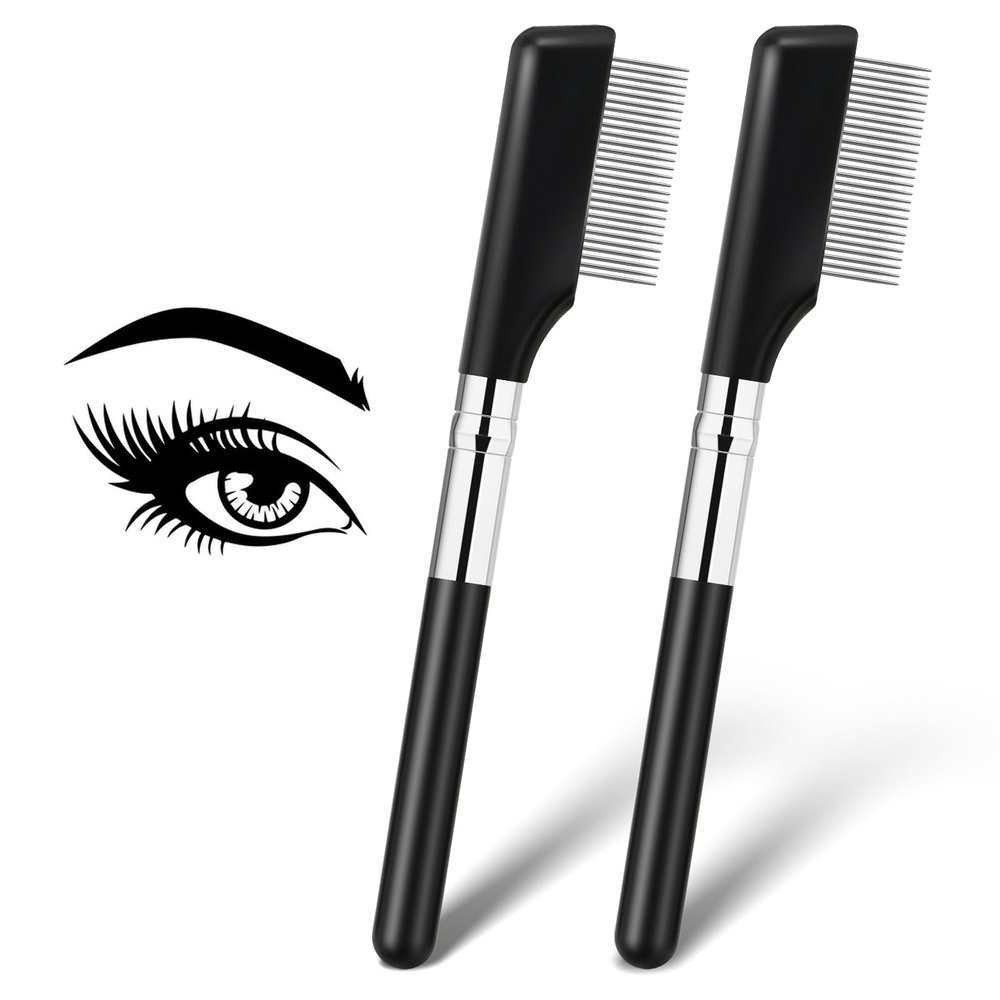 2 Pcs Metal Eyelash Combsand Separator, Eyelash Brush Tool Eyebrow Grooming Eye Brushes with Metal Teeth Curler Eye Makeup Applicator for Women