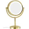 VHFXZFLZ Makeup Mirror with Light and Magnification, 8 Inch Gold Finished Double Sided Standing Vanity Mirrors, 360 Rotation Brass LED Lighted Mirrors,5X(3X) view 1