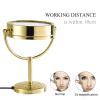 VHFXZFLZ Makeup Mirror with Light and Magnification, 8 Inch Gold Finished Double Sided Standing Vanity Mirrors, 360 Rotation Brass LED Lighted Mirrors,5X(3X) view 2
