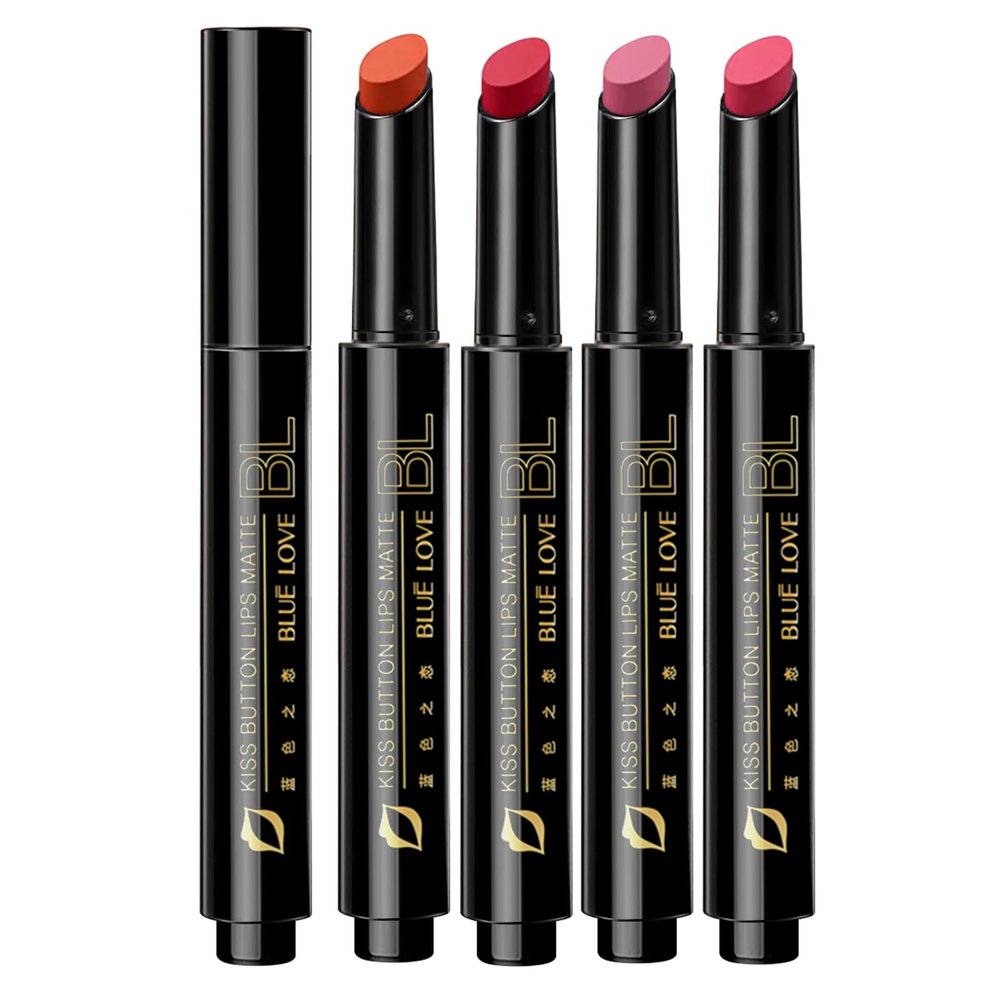 BLUE LOVE 4PC Matte Press Lipstick - Long Lasting, Non-Drying Lipstick for Women (Matte 09#+10#+11#+12#)