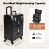 DELOPVIO Professional Rolling Makeup Train Case Cosmetic Trolley Makeup Storage Organizer, Large Storage Cosmetic Trolley, with Key Swivel Wheels Salon Barber Case Traveling Cart Trunk (Black) view 2