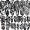 20 Sheets Lion Family Zeus God Full Arm Temporary Tattoos For Men Women Thigh, Warrior Sleeve Tattoos For Adults, Long Lasting Black Temp Bulk Halloween Waterproof Fake Tattoo Sticker Wolf Poseidon view 1