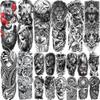 20 Sheets Lion Rose Full Arm Temporary Tattoos For Men Women Thigh, Large Skull Maori Compass Sleeve Tattoos For Adults, Long Lasting Chicano Bulk Temp Black Realistic Halloween Fake Tattoo Sticker view 1