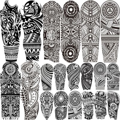 20 Sheets Maori Totem Full Arm Temporary Tattoos For Men Women Thigh, Warrior Dragon Sleeve Tattoos For Adults, Long Lasting Black Temp Bulk Halloween Waterproof Fake Tattoo Stickers Barbed Wire Wolf