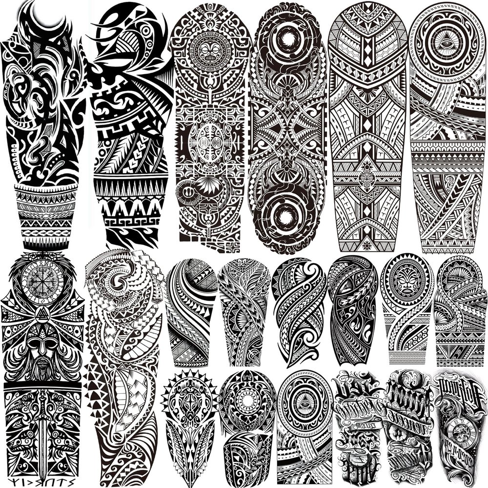 20 Sheets Maori Totem Full Arm Temporary Tattoos For Men Women Thigh, Warrior Dragon Sleeve Tattoos For Adults, Long Lasting Black Temp Bulk Halloween Waterproof Fake Tattoo Stickers Barbed Wire Wolf