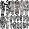 20 Sheets Maori Totem Full Arm Temporary Tattoos For Men Women Thigh, Warrior Dragon Sleeve Tattoos For Adults, Long Lasting Black Temp Bulk Halloween Waterproof Fake Tattoo Stickers Barbed Wire Wolf view 1