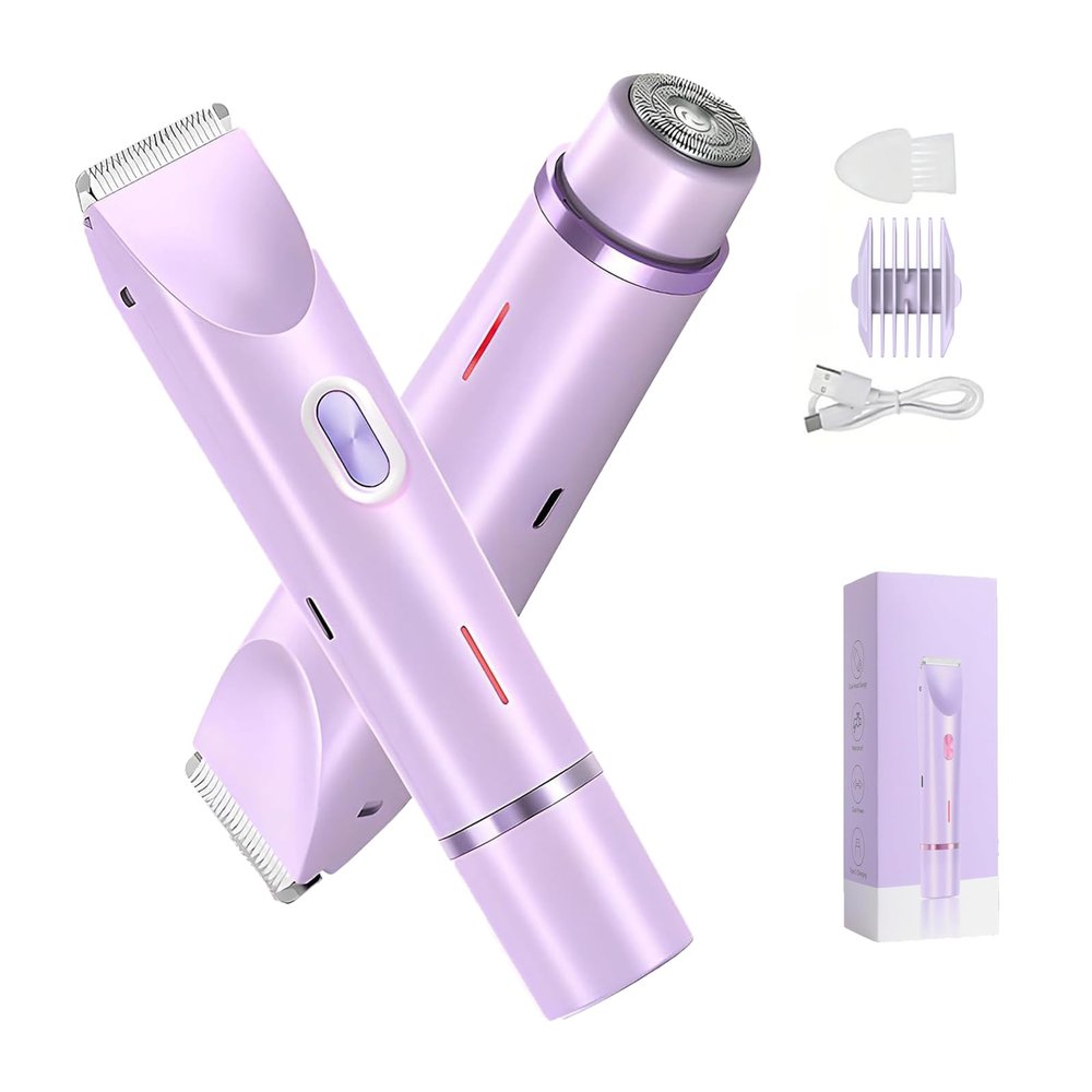Comfort 2 in 1 Electric Lady Shaver, Velvissa Hair Trimmer, Dual Head Shaver Women, Bikini Trimmer for Women, Electric Razor for Womens Legs, IPX7 Waterproof Wet & Dry Use Body Hair Trimmer (Purple)