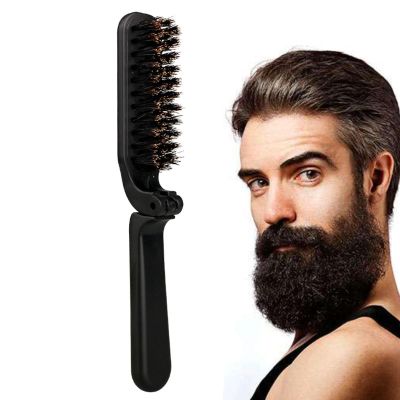 Beard Brush Folding - Beard Comb, Pocket Hair Brush | Anti Static Foldable Boar Bristle Comb For Men, Folding Hair Styling Brush For Mustache Detangling Grooming, Travel Beard Care Accessory