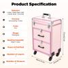 DELOPVIO Professional Rolling Makeup Train Case Cosmetic Trolley Makeup Storage Organizer, Large Storage Cosmetic Trolley, with Key Swivel Wheels Salon Barber Case Traveling Cart Trunk (Pink) view 2