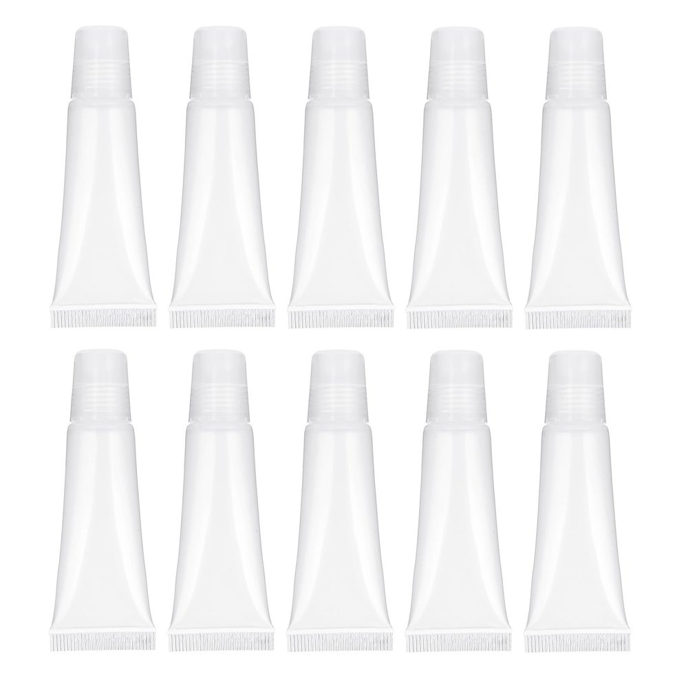 10 Pcs Refillable Travel Toothpaste Tube Empty Lip Gloss Tubes 10ml Clear Lip Balm Containers Refillable Empty Tubes Bottles Balm for Sample Shampoo Makeup Facial Cleanser Lips Gloss