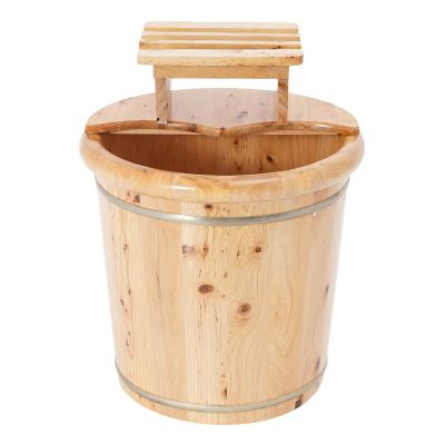 15.75in Tall Foot Basin Wooden Bucket with Lid and Wooden Stool, Pedicure Barrel for Foot Bath, Foot Baths Wood Foot Tub Footbath Barrel for Home Bath Relaxing, 15.75 * 15.75in