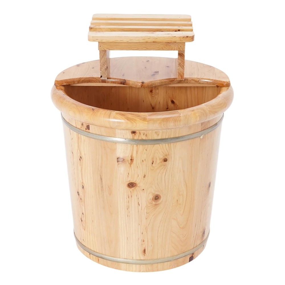 15.75in Tall Foot Basin Wooden Bucket with Lid and Wooden Stool, Pedicure Barrel for Foot Bath, Foot Baths Wood Foot Tub Footbath Barrel for Home Bath Relaxing, 15.75 * 15.75in