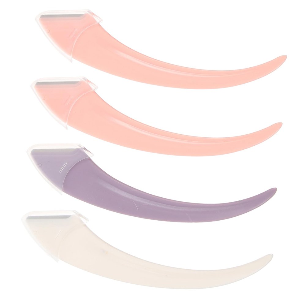 VALICLUD 4pcs Stainless Steel Eyebrow Trimmer Shaver for Women Portable Beauty Tools with Curved Handle for Precise Eyebrow Shaping and Facial Hair Removal Includes Pink White and Purple