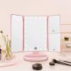 34.524cm/13.69.4in Vanity Mirror with Stand, Portable Tri-fold Makeup Mirror, 2X 3X 10X Magnification Mirror, with 22 LEDs Light and Touch Button(Pink) view 1