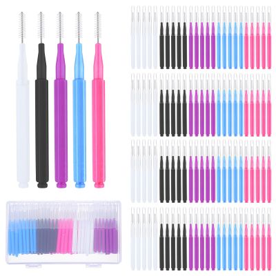100Pcs Micro Eyebrow Brush with Cap Multifunctional Brow Lamination Tools Portable Mini Spoolies for Eyelash and Eyebrow Extensions Tool(5 Color)