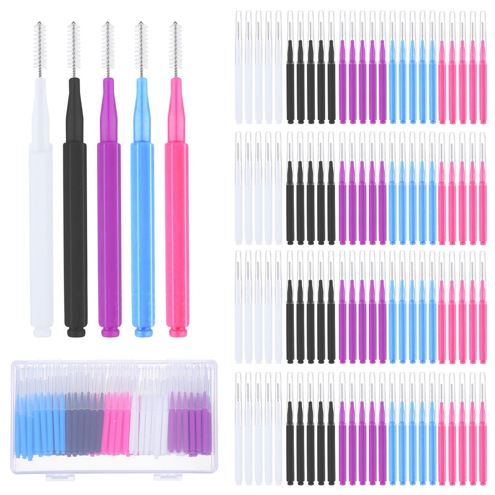 100Pcs Micro Eyebrow Brush with Cap Multifunctional Brow Lamination Tools Portable Mini Spoolies for Eyelash and Eyebrow Extensions Tool(5 Color)