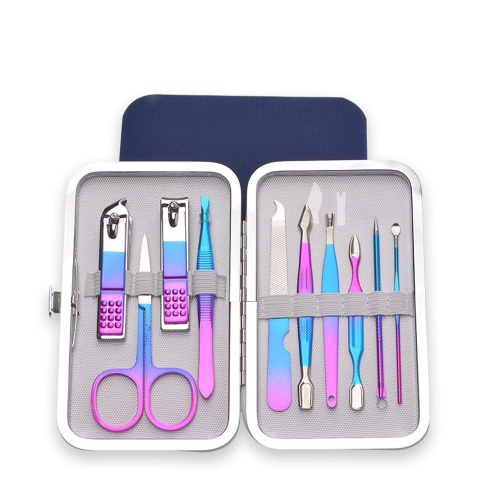 Manicure Kit, 10 PCS Professional Stainless Steel Nail Clipper Set with Leather Case,Pedicure Kit,Mens Grooming Kit,Portable Finger Nail Clippers Adult for Women and Men