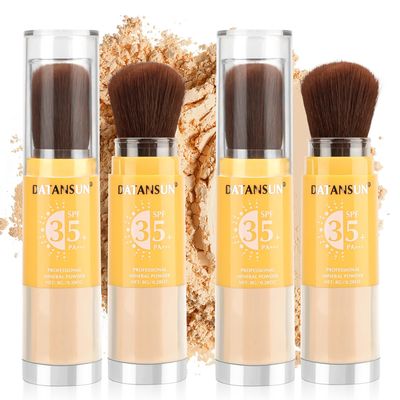 2PCS Mineral Powder Sunscreen Setting Makeup - SPF 35 Brush On Sunscreen for Face & Scalp & Hair, Natural Matte Loose Finishing Powder, Oil Control Lightweight Breathable (#03 Light)