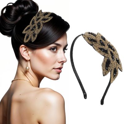 1920s Headbands for Women, Vintage Flapper Headpiece with Beaded Rhinestones, 20s Hair Accessories for party, Black