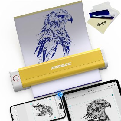 Padieoe Tattoo Stencil Printer, 2000mAh Wireless Thermal Tattoo Printer with 10PCS Transfer Paper, Compatible with Phone/Tablet/PC, Portable Thermal Transfer Machine for Tattooists & Beginners