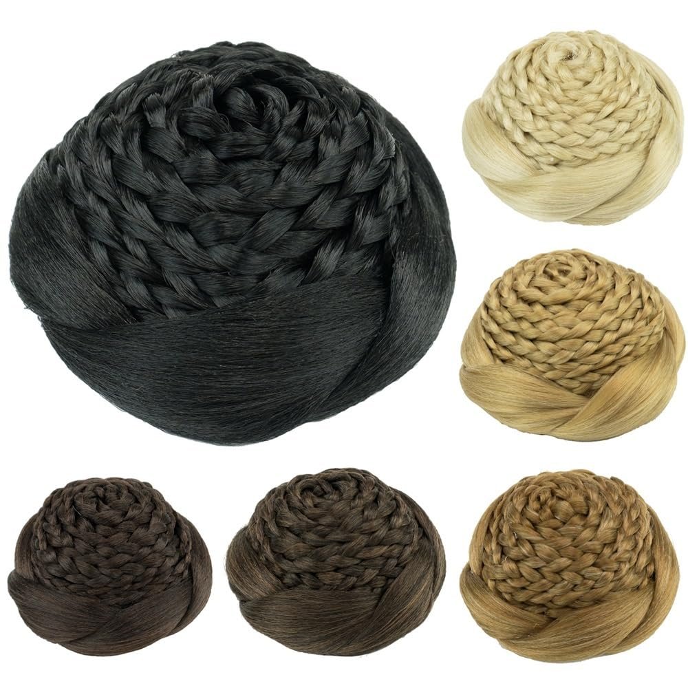 Bun, Synthetic Braided Hair Bun for Women - Wedding Party Updo Chignon Wig for Women(Ash Blonde)