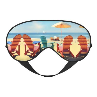 Beach Chairs and Scenery Print Sleep Mask Silk-Like Eye Mask Sleeping Eye Mask for Women Men for Travel Sleep Relaxation