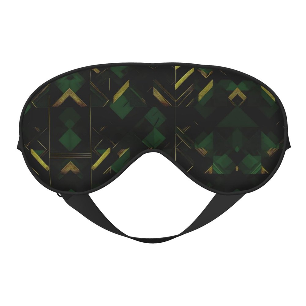 Black Green and Gold Geometric Print Sleep Mask Silk-Like Eye Mask Sleeping Eye Mask for Women Men for Travel Sleep Relaxation