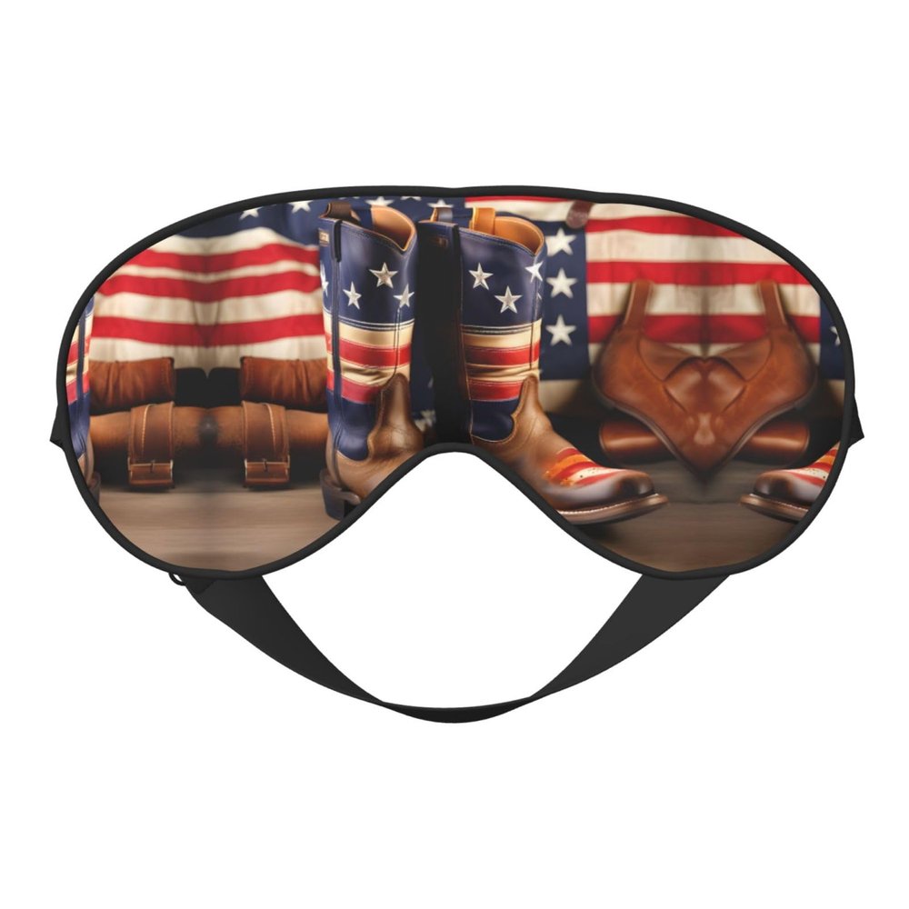 American Flag with Cowboy Boots Print Sleep Mask Silk-Like Eye Mask Sleeping Eye Mask for Women Men for Travel Sleep Relaxation