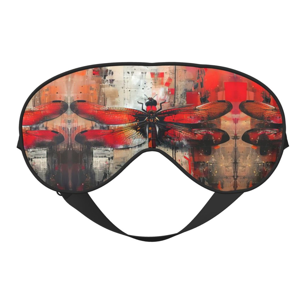 Abstract Red Dragonfly Print Sleep Mask Silk-Like Eye Mask Sleeping Eye Mask for Women Men for Travel Sleep Relaxation