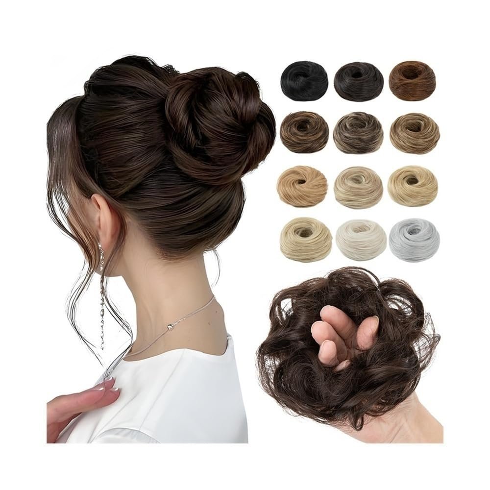 Bun, Women's Synthetic Hair Donut Scrunchies - Messy Bun Maker Elastic Hairpiece for Women(Brown black)