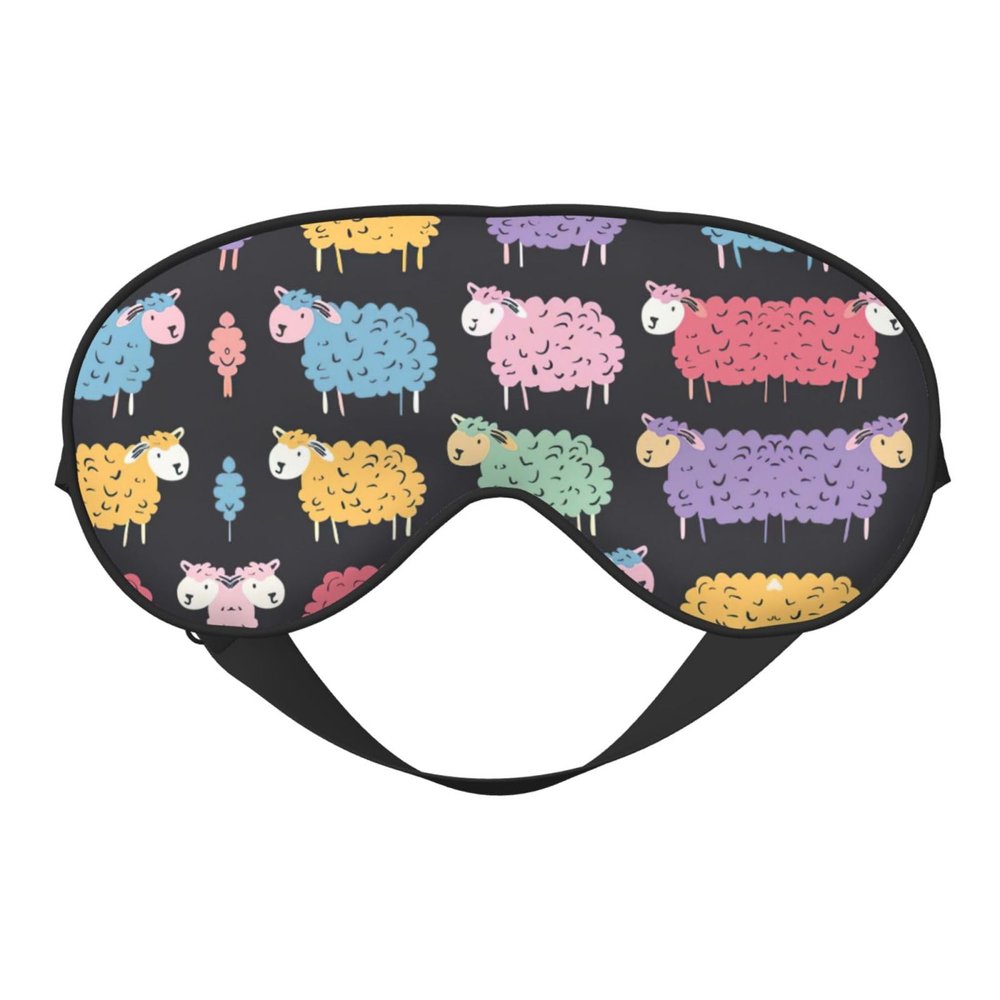 Cute Colorful Sheep Cartoon Pattern Print Sleep Mask Silk-Like Eye Mask Sleeping Eye Mask for Women Men for Travel Sleep Relaxation