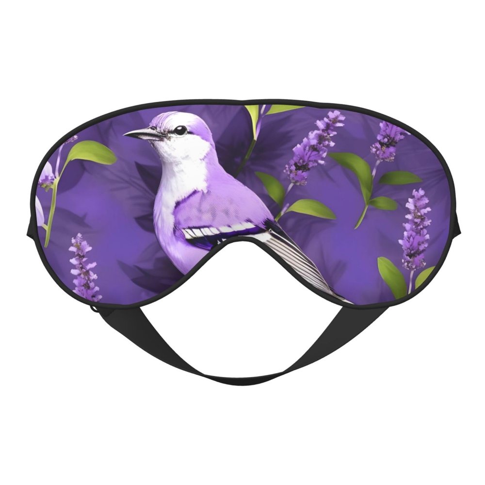 Bird in Purple Lavender Floral Flowers Print Sleep Mask Silk-Like Eye Mask Sleeping Eye Mask for Women Men for Travel Sleep Relaxation