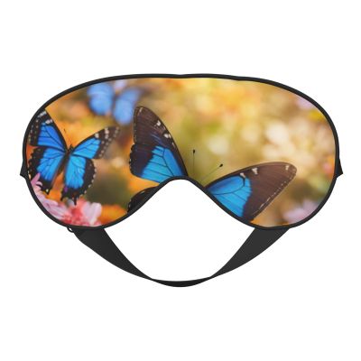 Blue Butterfly and Flowers Print Sleep Mask Silk-Like Eye Mask Sleeping Eye Mask for Women Men for Travel Sleep Relaxation