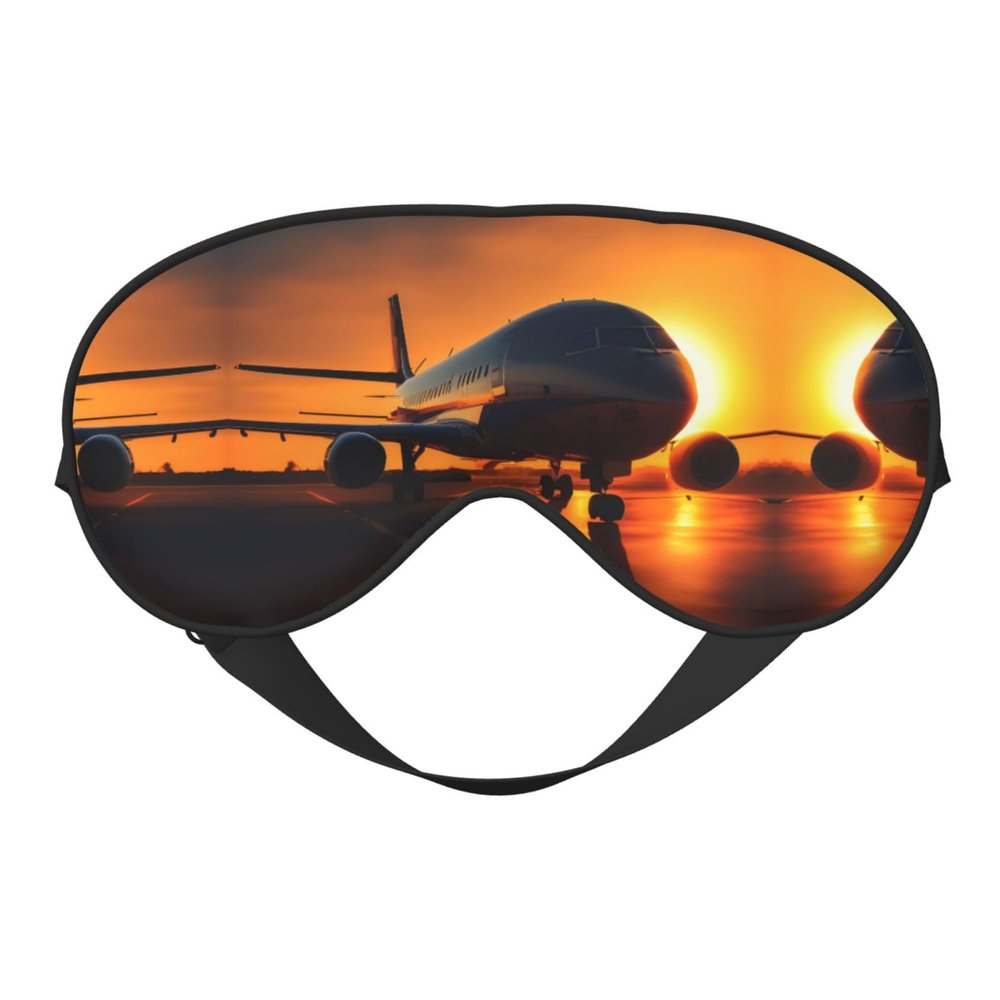 Airplane at Sunset Print Sleep Mask Silk-Like Eye Mask Sleeping Eye Mask for Women Men for Travel Sleep Relaxation