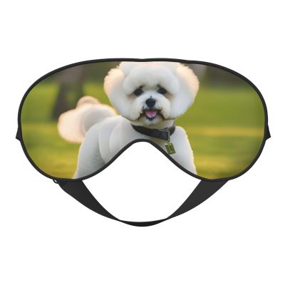 Bichon Frise Dog On The Grass Print Sleep Mask Silk-Like Eye Mask Sleeping Eye Mask for Women Men for Travel Sleep Relaxation
