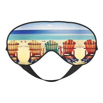 Beach Scene with Chairs Print Sleep Mask Silk-Like Eye Mask Sleeping Eye Mask for Women Men for Travel Sleep Relaxation