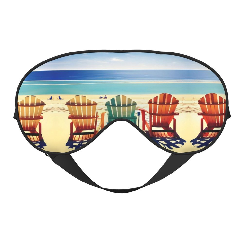 Beach Scene with Chairs Print Sleep Mask Silk-Like Eye Mask Sleeping Eye Mask for Women Men for Travel Sleep Relaxation