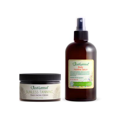Just Nutritive Sunless Facial Tanning Cream & Body Nutritive Serum | Self-Tanner for Face + Hydrating Body Oil for Glowing, Smooth, Radiant Skin | Natural 2-Pack
