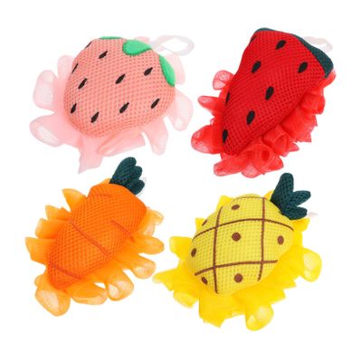 SAFIGLE 4pcs Luxury Oversized Bathing Balls Exfoliating Body Scrubbers Fruit-Theme Carrot Watermelon Gentle Skin Cleansing