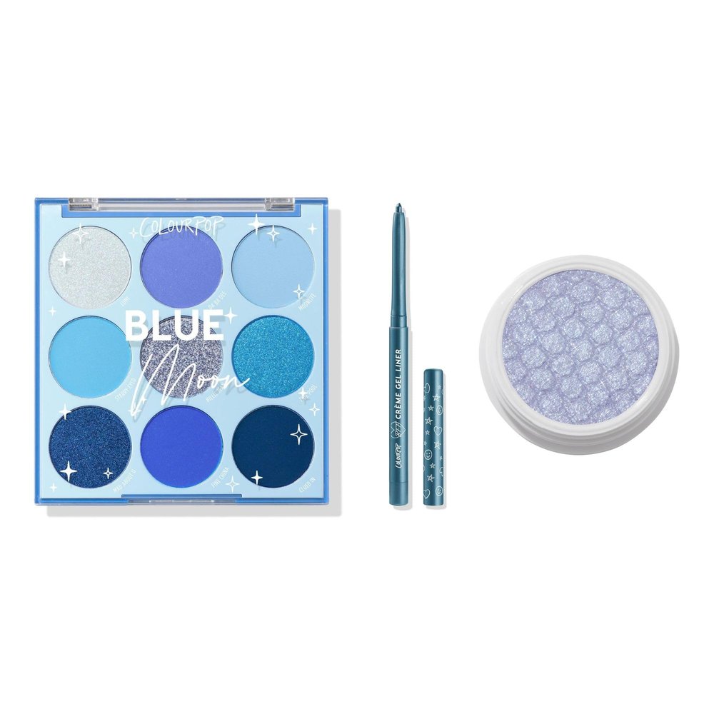 Colourpop Eyes Bundle - Blue - Includes Blue Moon Shadow Palette, Moon Daisy Super Shock Shadow & Outer Space BFF Creme Gel Liner (3 Count)